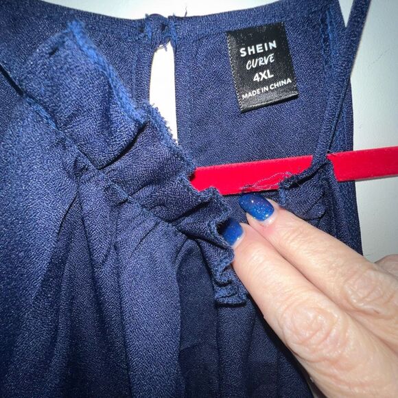 SHEIN Navy Cold Shoulder Button Neck Blouse - Picture 5 of 7